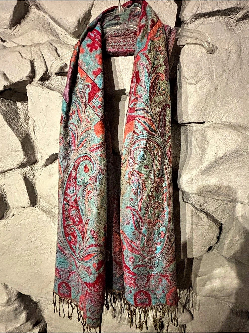 Jerusalem Paisley Cashmere Scarf Shawl in Red & Blue